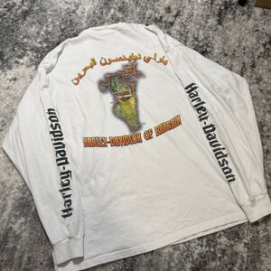 Harley-Davidson Bahrain Long Sleeve Pocket T-Shirt White Mens XL 2011 Graphic